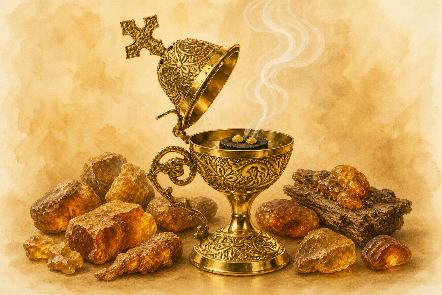Obrazek AI kadzielniczka z kadzidłem amber